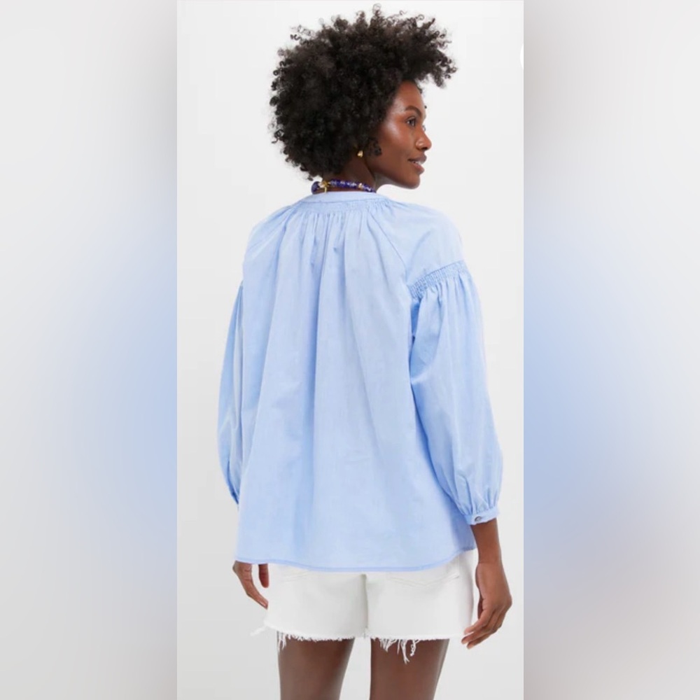 TUCKERNUCK Ashton Chambray Top with Band Collar & Popover Top, Buttons, S, NWT - Picture 4 of 9